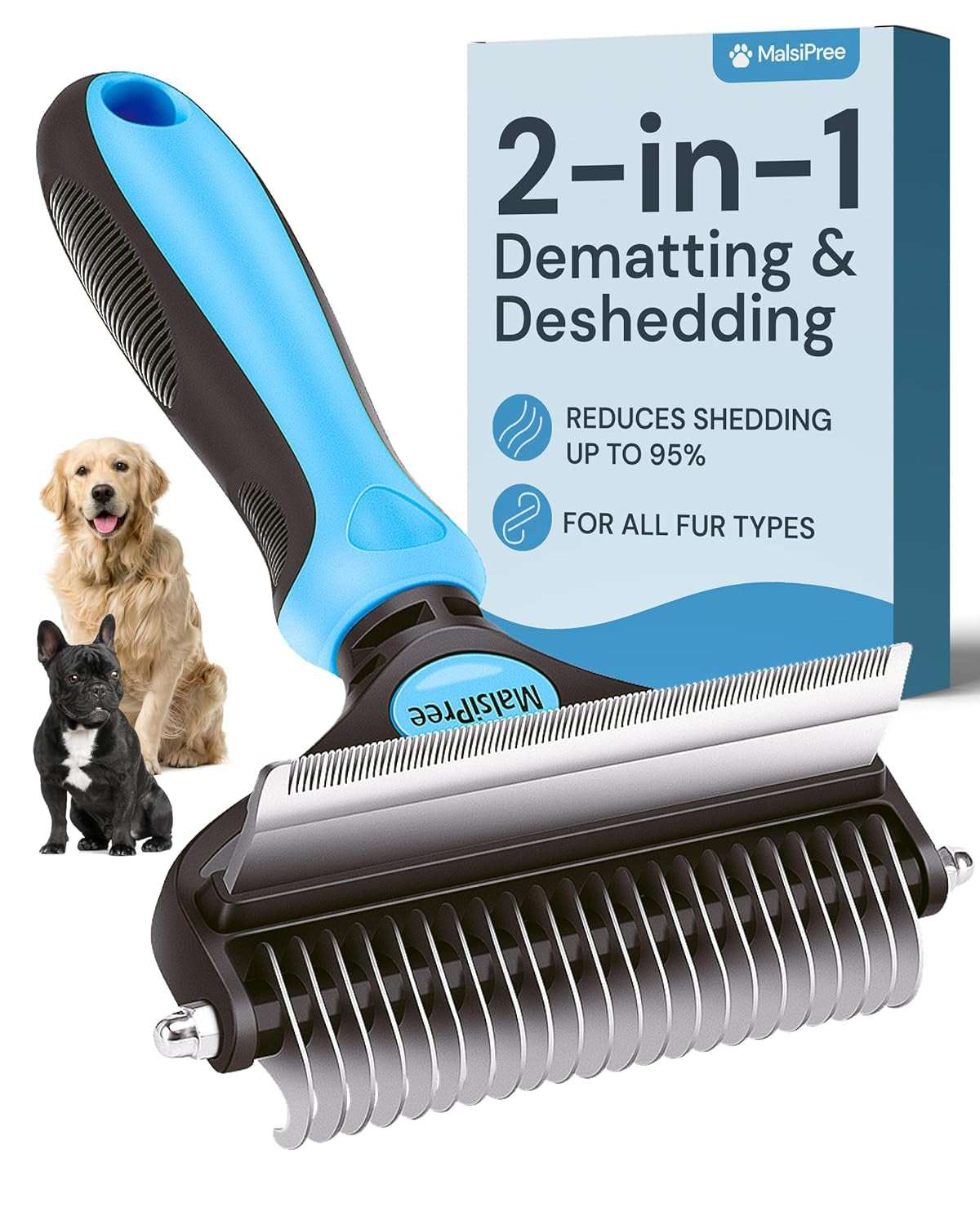2-In-1 Dog Grooming Brush & Undercoat Rake