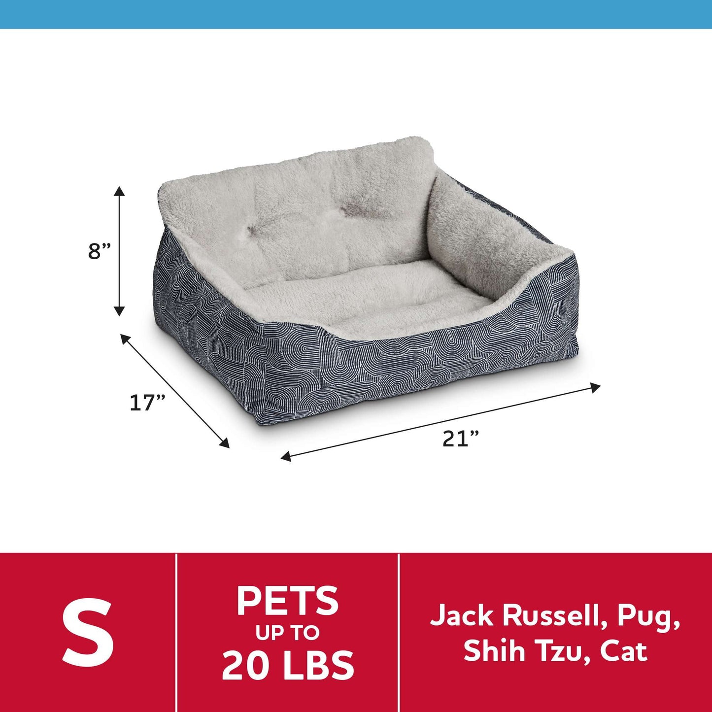 Lounger Small Dog Bed, Black 21" X 17"